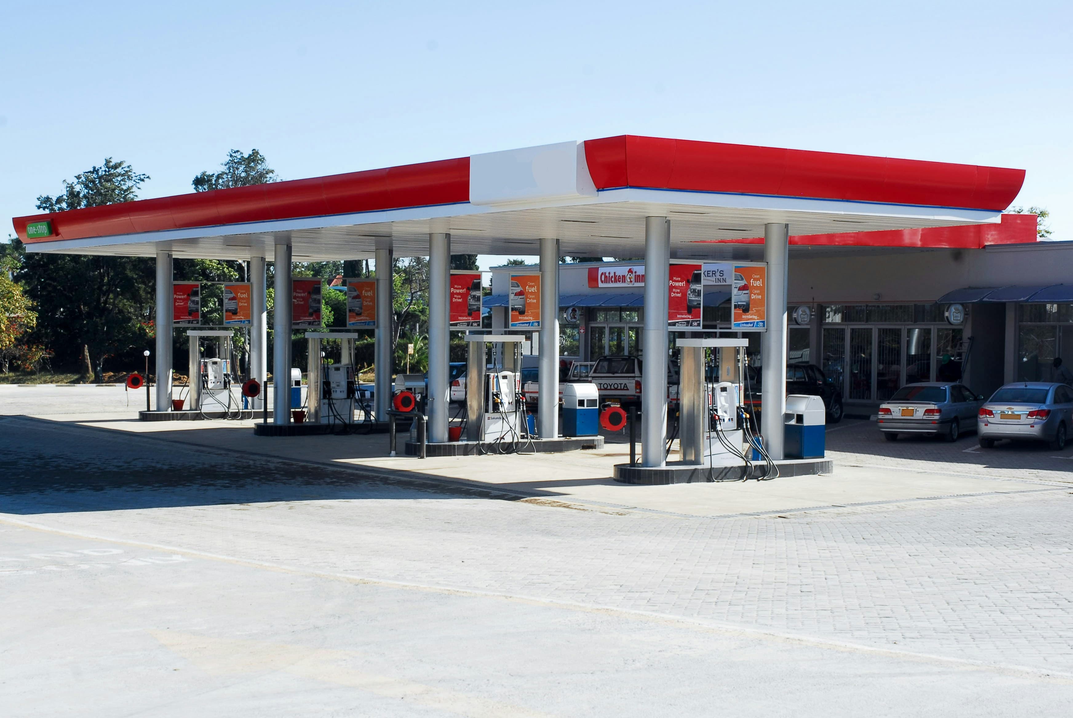 Petrol pump canopy steel structure fabricated and installed by KK Steel International